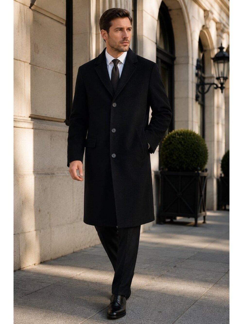 Vintage 80s Lanzetti Mens Black 100% Cashmere Overcoat GUC